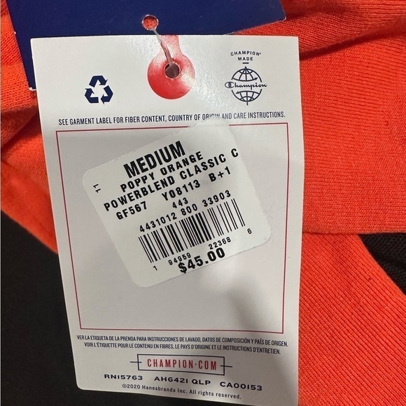 Champion Women's Poppy Orange Powerblend Classic Logo Sweatshirt Medium - Picture 6 of 6